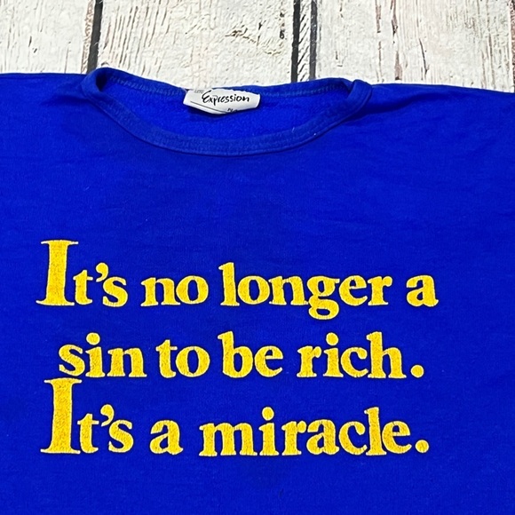 Vintage 1980s Funny Rich Wealthy Blue 80s Sleepwear Bed Womens Oversized Shirt - Picture 2 of 6